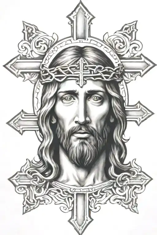jesus face fully insde a cross tattoo design idea