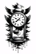 Flying Eagle lightning trees sand timer melting clock tattoo design idea