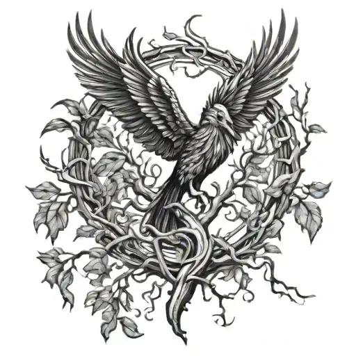 Phoenix Bird Inside A Tree Of Life tattoo design idea