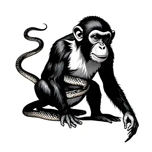 Japanese monkey with snake wrapped tattoo design idea
