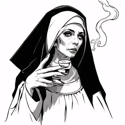 gothic nun smoking tattoo design idea
