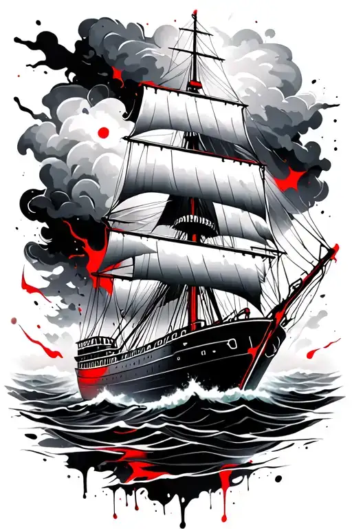 storm clouds ship sailing through stormy tattoo design idea