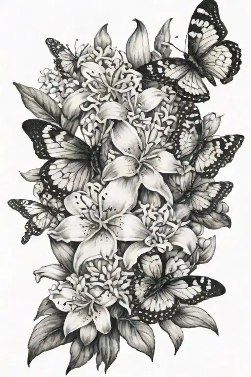 butterflies and hyacinth flower tattoo featuring grandma 1941-2024 tattoo design idea