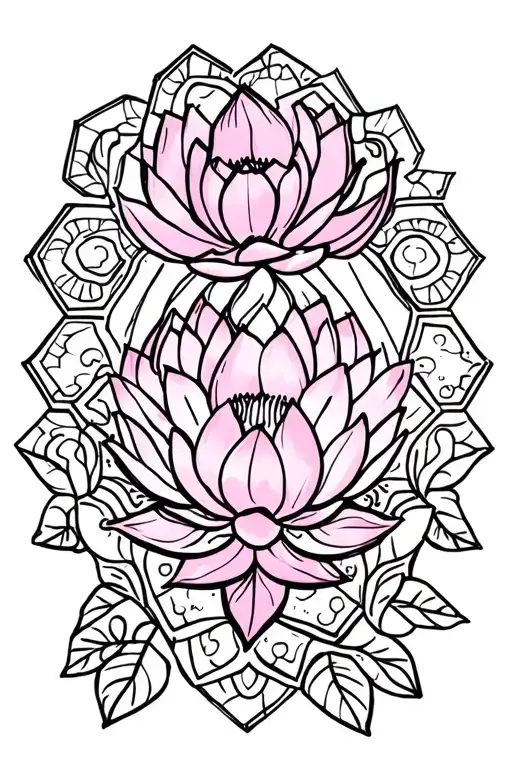 lotus flower hexagons and mandala design incorporating elements tattoo design idea