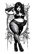 chubby slutty goth pin up girl leaning tattoo design idea