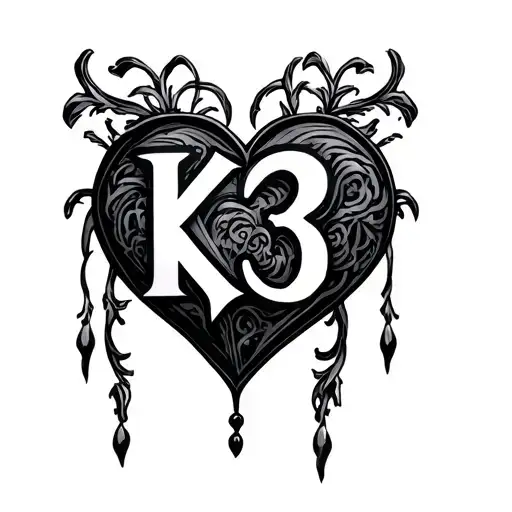 heart shape with the letters K3 tattoo design idea
