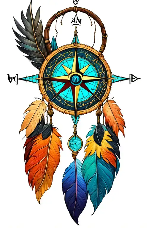 compass in dream catcher very detailed tattoo tattoo design idea