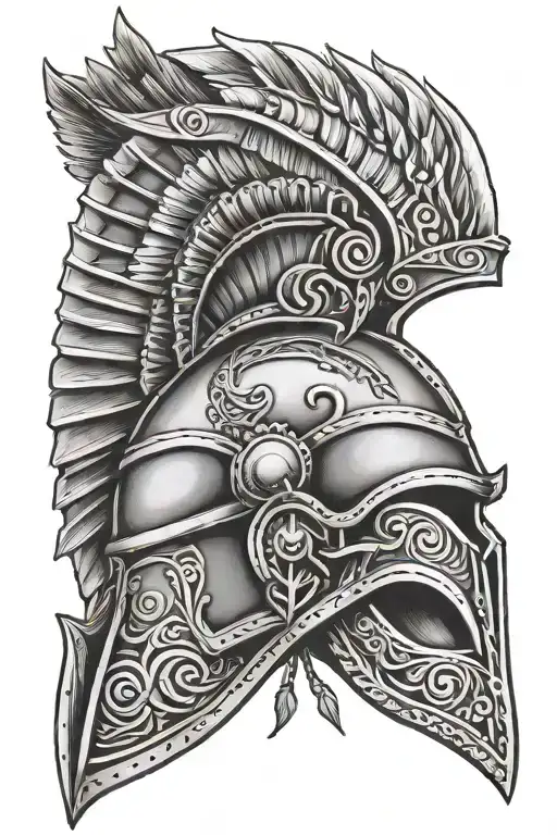 sparta helmet, arrow, libra astrological sign mind body tattoo design idea