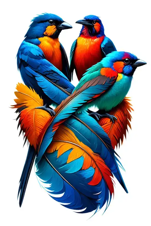 feather twisted infinity symbol surrounded by 4 birds tattoo design idea