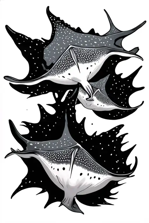 three spotted eagle rays swimming together tattoo design idea
