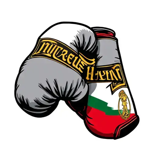 boxing glove with a hungarian title and flag intertwined tattoo design idea