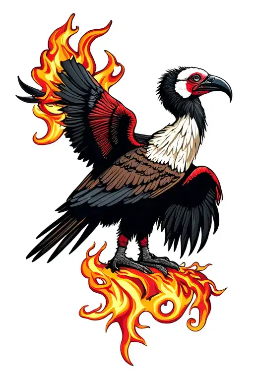 traditional design of the Andean condor with fire tattoo design idea