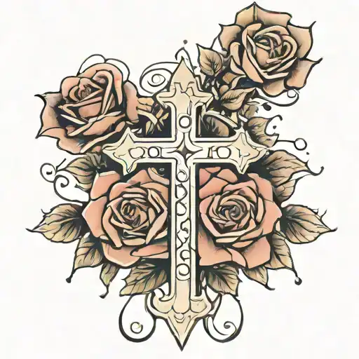 rose,women, cross tattoo design idea