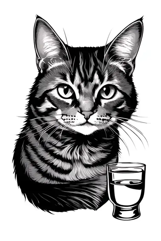 cats alcohol rock n roll aesthetic  tattoo design idea