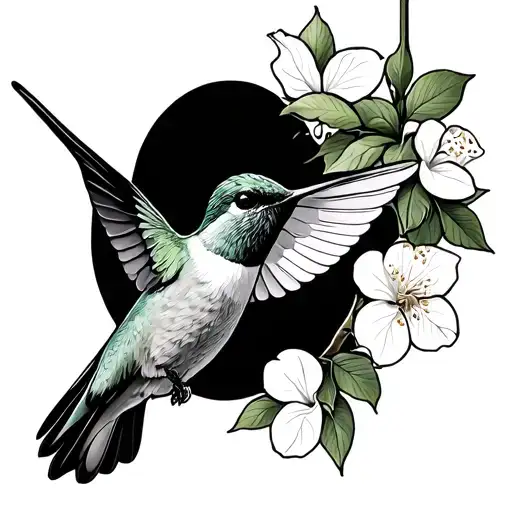 hummingbird flying around dogwood tree tattoo design idea
