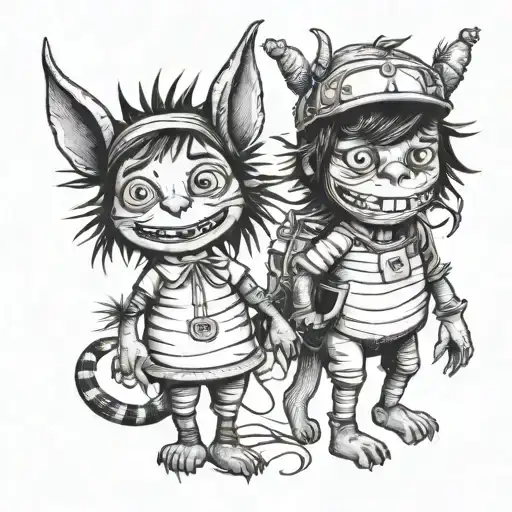 morph adult pippi longstocking and Max Where the wild Things Are tattoo design idea