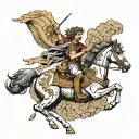 Alexander the Great riding a mustang. Atlas holding a metallic world tattoo design idea
