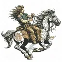 Alexander the Great riding a mustang. Atlas holding a metallic world tattoo design idea