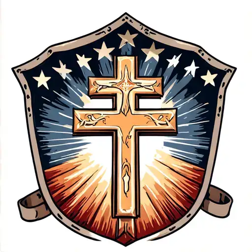 christian cross on shield with esphians 6: 13 incorporated tattoo design idea