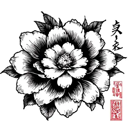 flower around a kanji sign for love tattoo design idea