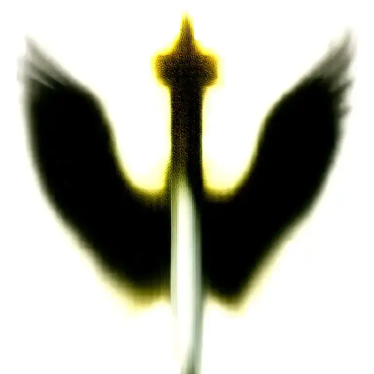 angel wings behind a sword, crown tattoo design idea