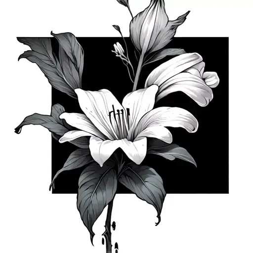 icarus falling with a japanese spider lily flower and momento mori down the stem of the flower tattoo design idea
