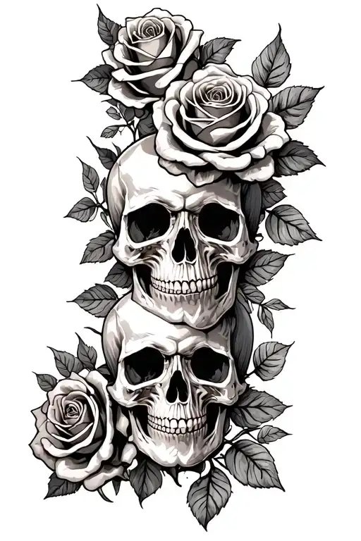 roses and skulls representing dark periods tattoo design idea