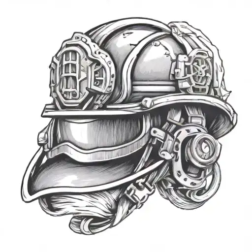 feminine firefighter helmet tattoo design idea