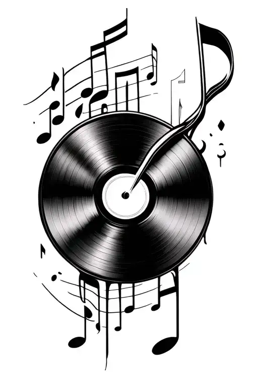 realism minimalist music tattoo design featuring a vinyl or record tape sort of thing tattoo design idea