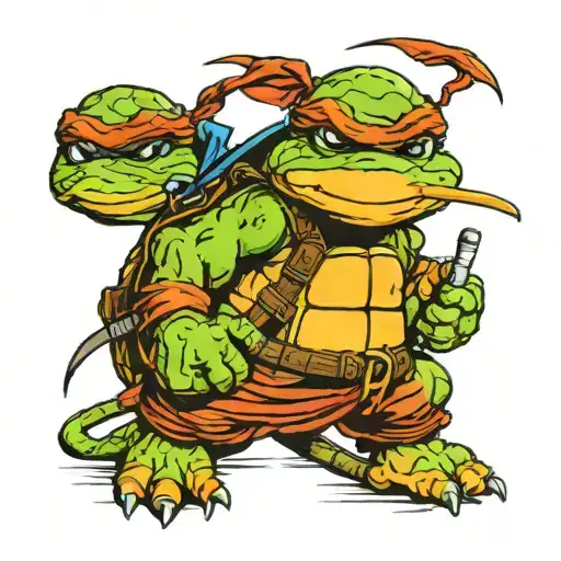 Splinter's cane with the ninja turtles masked wrapped around it  tattoo design idea