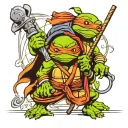 Splinter's cane with the ninja turtles masked wrapped around it  tattoo design idea