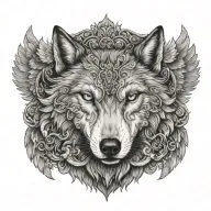 Wolf head with angel wings tattoo design idea