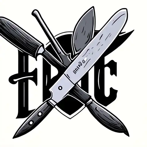 minimalist tattoo with the word Epic and with chef's knives tattoo design idea