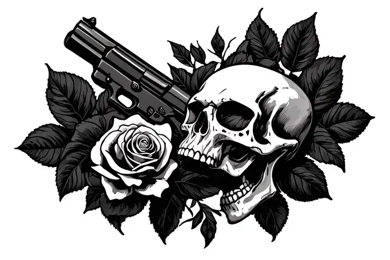 skull roses and guns tattoo design idea