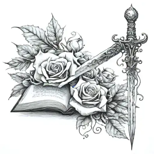 a court of thorns and roses, book, sword going tattoo design idea