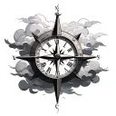clock compass clouds forming the shape tattoo design idea