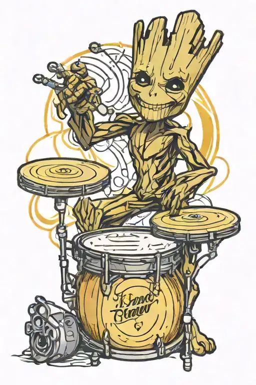 groot playing a drum tattoo design idea