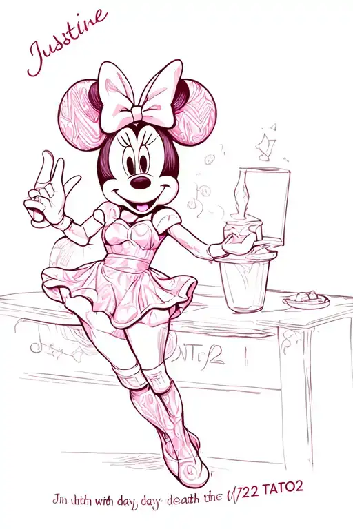 the name justine with the death day which is 7/22/12 and an incorporated minnie mouse thing  tattoo design idea