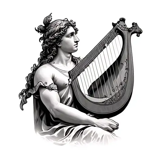 biblical person playing lyre tattoo design idea