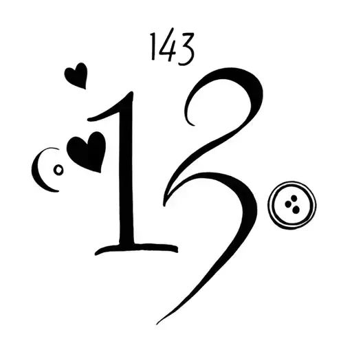 Number is 143, the letter E, two hearts and a button tattoo design idea