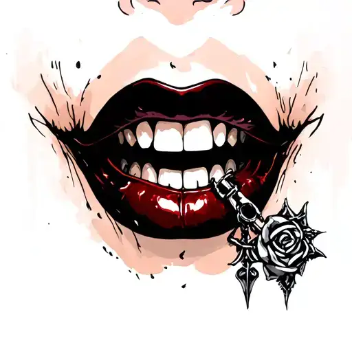 ball gagged mouth lips teeth slightly showing  tattoo design idea