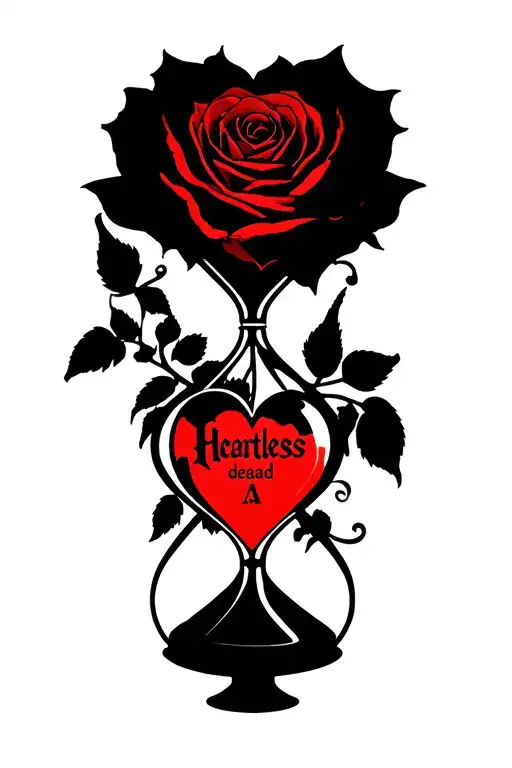 two hearts shaped into an hourglass with the word heartless in gothic letters black rose a dead one  tattoo design idea