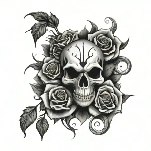 skull and roses with spider tattoo design idea