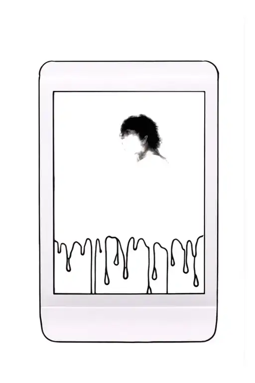 simple Polaroid frame outline with: A blurry silhouette inside The bottom “drip” of the Polaroid melting or dissol tattoo design idea