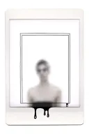 simple Polaroid frame outline with: A blurry silhouette inside The bottom “drip” of the Polaroid melting or dissol tattoo design idea