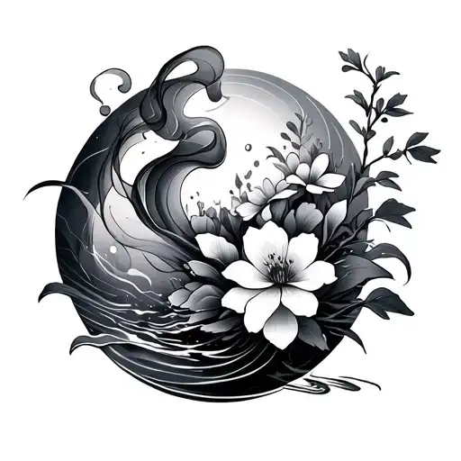 Japanese style smoke and flowers and water tattoo design idea