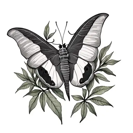 Luna moth with sage leaves tattoo design idea