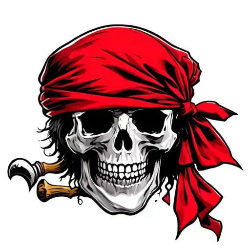 skull pirate with red bandana in head tattoo design idea