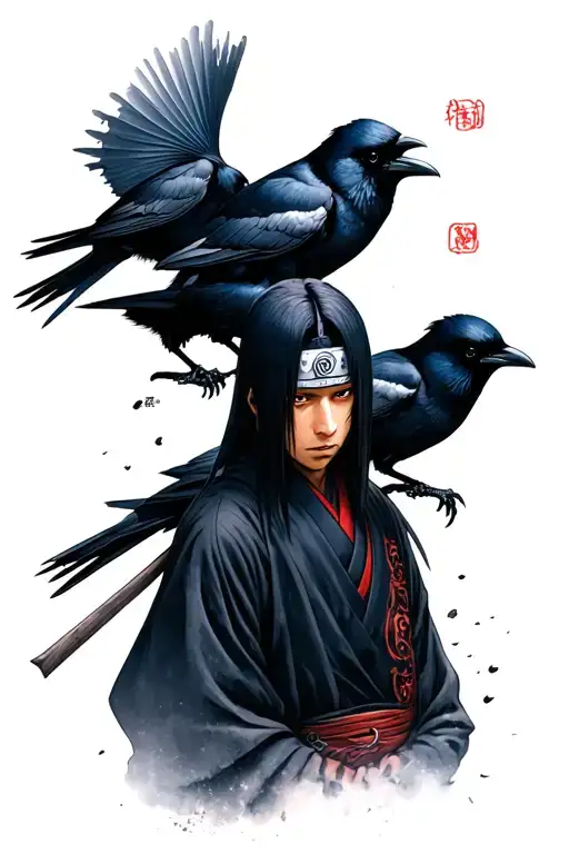 Itachi Uchiha with crows tattoo design idea