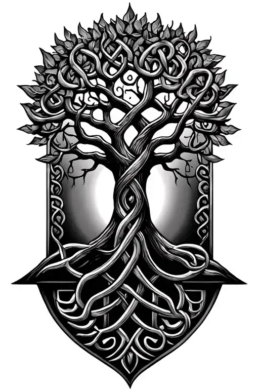 tree of life with Celtic knotwork intertwined tattoo design idea